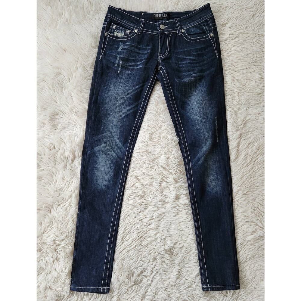 Premiere Rue 21 Denim Jeans Dark Stone Wash Sequin Rhinestones